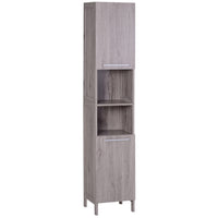 Kleankin Tall Freestanding Bathroom Storage Cabinet with Wood Grain - Wood Grain-Constructed of MDF board making this bathroom cabinet durable for long lasting use   