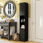 Kleankin High Gloss Bathroom Cabinet with Door and Shelves - Black-Shelves in the top and bottom cabinet that are adjustable that give flexibility in personalizing the storage compartments