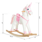 Qaba Kids Plush Unicorn Rocking Horse with Realistic Sounds - White & Pink-Press the ears for tail wagging and music 