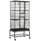 PawHut 71" H 3-Tier Large Bird Cage with Wheels, Perches, Ramp, Storage Shelf and Toys - Black-Spacious living area and 1 cm bar spacing, for finches, canaries, parakeets, budgies, cockatiel and more 