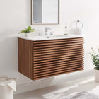 Modway Render 36" Wall-Mount Bathroom Vanity - Walnut/White-MDF and Particleboard
