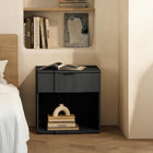 Manhattan Comfort Clive 22" Mid-Century Modern 1-Drawer Nightstand - Black-One spacious drawer provides convenient concealed storage for bedside essentials