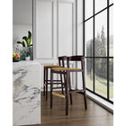 Manhattan Comfort Klismos 20" Mid-Century Modern Faux Leather Upholstered Bar Stool - Camel and Dark Walnut - 2 Pack-20.5" L x 23" W x 40.75" H