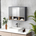 HOMCOM Wall Mounted Bathroom Medicine Cabinet with Mirror - Grey-Wall-mounted design saves floor space