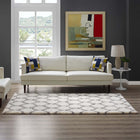 Modway Solvea Moroccan Trellis Shag Area Rug - 5 ft W x 8 ft L - Ivory/Grey-Gripping Jute Fabric Underside 