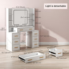 HOMCOM Makeup Vanity Desk with Mirror and Lights - 43.3" L x 15.7" W x 55.1" H - White-Spacious tabletop with seven drawers and eight open shelves organizes cosmetics efficiently 