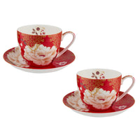 Maxwell & Williams Kimono Breakfast Cup & Saucer - 480ml - Red - 2 Pack-Made of Fine Bone China