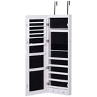 HOMCOM Mirror Jewelry Cabinet with LED Lights and 2 Keys - 14.5" L x 47.25" W x 4" H - White-Black lining inside the armoire to protect jewels from scratching 