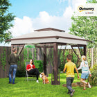 Outsunny 12 ft W x 12 ft L Pop Up Canopy with Mesh - Beige and Dark Brown-Spacious 12' x 12' tent top
