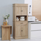 HOMCOM 72" H Modern Freestanding Kitchen Cabinet with Doors, Adjustable Shelving and Microwave Space - Oak-The sizeable open compartment is ideal for placing a microwave oven or toaster oven 