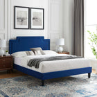 Modway Liva Performance Velvet King Bed - Navy-Tapered Black Wood Legs