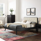 Modway Bridgette Wood Queen Platform Bed with Splayed Legs - Black Beige-Wood Slat Support System