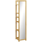 HOMCOM Full Length Mirror with Shelf Bamboo Frame - 13.8" W x 66.1" H - Brown-Full-length mirror allows for complete outfit checks 