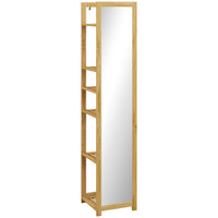 HOMCOM Full Length Mirror with Shelf Bamboo Frame - 13.8" W x 66.1" H - Brown-Full-length mirror allows for complete outfit checks 