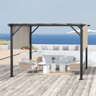 Outsunny 10 ft W x 12 ft L Retractable Pergola Canopy - Beige-Easy sliding canopy allows you to find the perfect amount of sun or shade