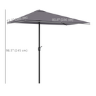 Outsunny Half Patio Umbrella with 5 Ribs - 8' - Grey-Convenient set up and take down with the crank handle