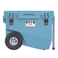 RovR RollR 60 Quart Wheeled Hard Cooler with Tow Handle - South Pacific-RollR 9’’ All-Terrain inflatable tires effortlessly glide over tough sand, dirt and grass