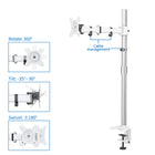 ShoppingAll Adjustable Single Monitor Standing Mount Extra Tall 31.5" Pole for Display up to 32" - White-Arms can tilt +90-degrees to -85-degrees, swivel +/-90-degrees, and 360-degrees rotation, allowing your monitor to be positioned in both landscape and portrait settings.