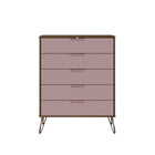 Manhattan Comfort Rockefeller Mid-Century Modern 3-Piece Bedroom Dresser Set - Nature/Rose Pink-21.57" L x 35.31" W x 44.57" H