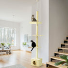 PawHut 91 - 102" Floor-To-Ceiling Cat Tree with Scratching Post and House - Bed-The multi-level design allows your furry friend to climb and explore while providing a comfortable retreat with a house and bed 