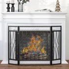 HOMCOM 3-Panel Fireplace Screen with Metal Mesh Fire Spark Guard - Black-Foldable design for convenient movement and storage 