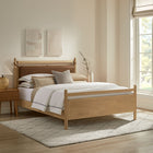 Modway Leni Queen Size Vegan Leather and Wood Platform Bed Frame - Light Oak Canyon-Faux Leather Upholstered Pillow