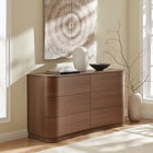 Modway Mirae 6-Drawer Curved Dresser - Brushed Brown Oak-Wood Grain Laminate