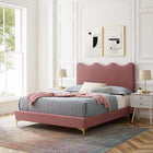 Modway Current Performance Velvet Full Platform Bed - Dusty Rose-Stain-Resistant Performance Velvet
