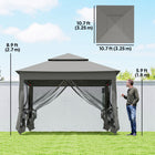 Outsunny 11 ft W x 11 ft L Pop Up Canopy 2-Tier Soft Top Gazebo with Mesh Netting - Dark Grey-Mesh netting on the 2-tier top and at all sides blocks pesky threats