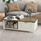 HOMCOM Farmhouse Coffee Table with Drawer and Storage Shelf for Living Room - White-Large storage space with 2 open shelves and 1 drawer