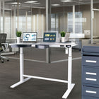 Motionwise M1 Glass Series Height Adjustable Electric Sit Stand Desk - 48" x 24" - with Single Tempered Glass Desktop - White-Premium Durability & Stability: Crafted with an elegant glass (tempered) top and powder-coated steel framework, this desk is designed for long-term durability while providing a sleek, professional look