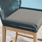 Modway Wellspring Outdoor Patio Teak Wood Bar Stool - Blue Graphite-Aluminum Seat With Rope Detail