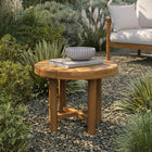 Modway Eleni 20" Round Outdoor Teak Wood Side Table - Natural-Slatted Top