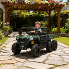 Qaba 24V 4WD Kids Ride On Truck with 6 Wheels, 2 Seater and Dump Bed - Green-Six-wheel UTV with suspension conquers grass and dirt for thrilling off-road adventures 