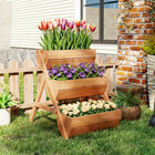 Outsunny 3-Tier Wood Planter Boxes - 29.5" L x 26" W x 29.9" H - Brown-Surface is coated with water-based paint, suitable for outdoor use 
