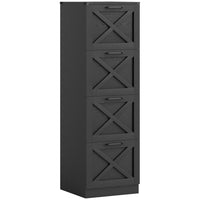 HOMCOM 4-Drawer Letter/A4 Filing Cabinet - Black-Boasts a farmhouse style with X-panels, elevating your home office decor
