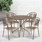 35.25'' Round Gold Indoor-Outdoor Steel Patio Table Set with 4 Round Back Chairs [CO-35RD-03CHR4-GD-GG]-Gold Powder Coat Finish