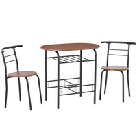 HOMCOM 31.5" 3-Piece Dining Set with Storage Shelf - Natural-Dining table set for 2 consists of a table and two chairs