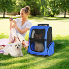 PawHut 2-in-1 Pet Luggage Box Backpack Carrier for Cats/Dogs with Handle & Rolling Wheel - Blue-With PU wheels for easy movement