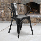 Flash Furniture Black Metal Indoor-Outdoor Chair with Arms-500 lb. Weight Capacity
