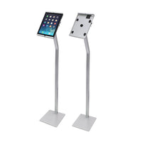 Futech Floor iPad Stand - 10" x 7" - Silver-Built in USB plug in up to Iphone 14 charging port