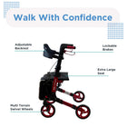 Journey Breeze Rollator Mobility Walker - Red-Soft swivel wheels help deliver smooth maneuverability on indoor and outdoor surfaces