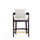Manhattan Comfort Ritz 22" Mid-Century Modern Faux Leather Upholstered Counter Stool - Ivory and Dark Walnut - 2 Pack-Includes Gold Metal Footrest