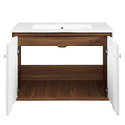 Modway Transmit 30" Wall-Mount Bathroom Vanity - Walnut/White-Chrome Hardware