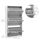 HOMCOM Slim Shoe Storage Cabinet with 3 Flip Drawers for 12 Pairs - Grey-Anti-tipping design ensures extra safety