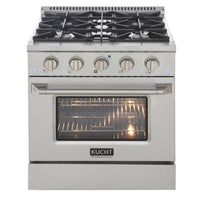 Kucht 30" KDF Series Pro Style Propane Gas Dual Fuel Range - Stainless Steel-Extra-large convection oven with 4.2 cu. ft. capacity, featuring a 5-rack configuration and oversized oven window for enhanced visibility and flexible cooking