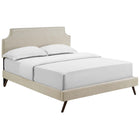 Modway Corene Fabric Queen Platform Bed with Round Splayed Legs - Beige-Wood Frame / Particleboard Panel