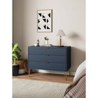Manhattan Comfort DUMBO 35.19" Modern Dresser - Midnight Blue-Includes 3 Full Extension Drawer with Top Drawer Designed in Vertical Textured Ribbed Lines.