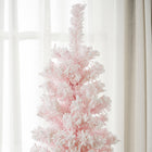 HOMCOM 6' Snow-Flocked Pencil Artifical Christmas Tree - Pink-Detachable, foldable base for easy storage 
