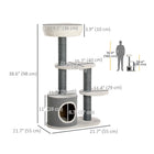 PawHut 39" Multi-Level Cat Tree Tower with Scratching Posts and Condo - White-Colour: White, Grey 